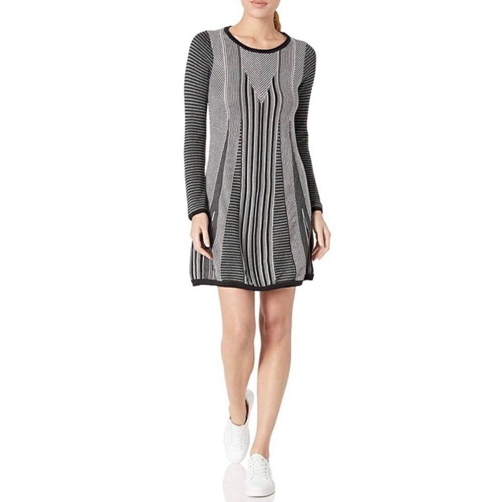 Prana Whitley Knit Sweater Dress Grey Black Cotton Blend Long Sleeve Small